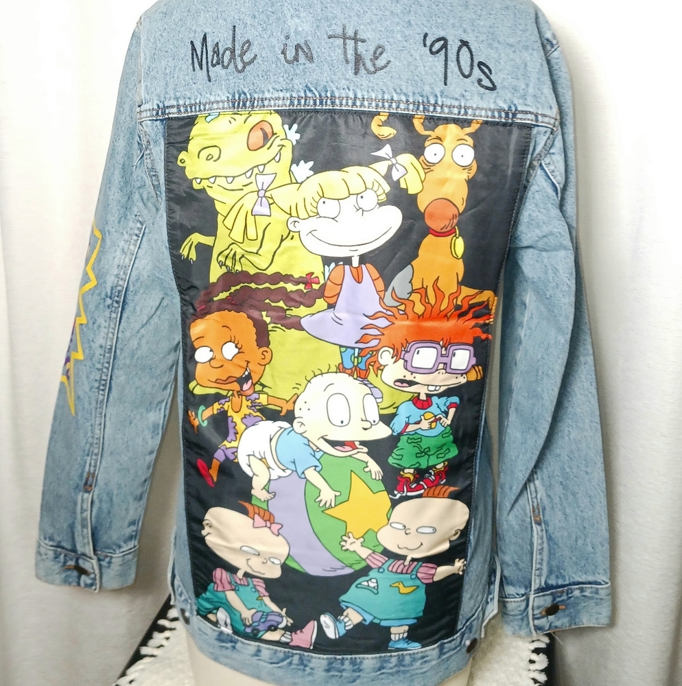 Nickelodeon NWT Rugrats Made in 90's Unisex Trucker Denim Jean Jacket Lt Blue